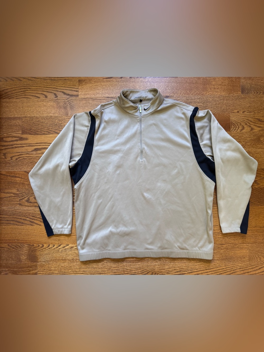 Nike Golf Therma-FIT Mens XL Quarter Zip Fleece Pullover Beige Navy